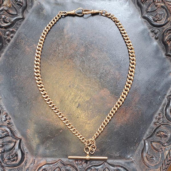 Edwardian Antique 9ct Rose Gold Albert Chain Necklace
