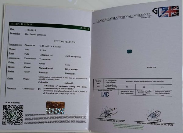 Certified Colombian Emerald and Old Cut Diamond Three Stone Engagement Ring
