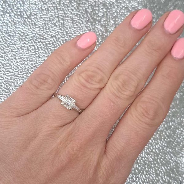 1ct Asscher Cut Diamond Solitaire Ring with Baguette Shoulders