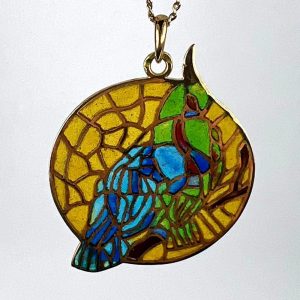 French Plique A Jour and Gold Bird Pendant