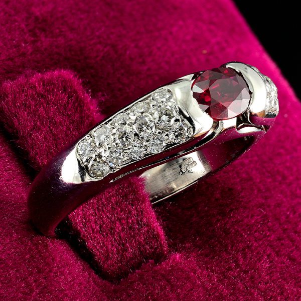 Vintage Bvlgari 0.55ct Ruby and Diamond Engagement Ring in 18ct White Gold