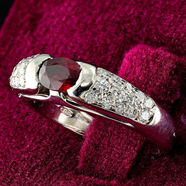 Vintage Bvlgari 0.55ct Ruby and Diamond Engagement Ring in 18ct White Gold