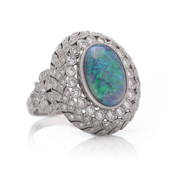 3.30ct Opal and Diamond Cluster Dress Ring in Platinum