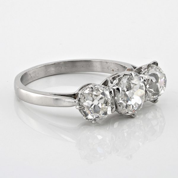 2.90ct Old Mine Cut Diamond Trilogy Engagement Ring in Platinum