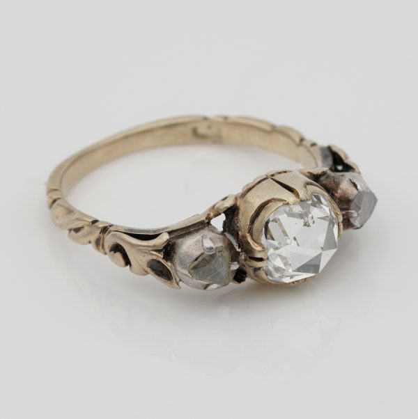 Late Georgian Early Victorian Antique 1ct Rose Cut Diamond Three Stone Ring