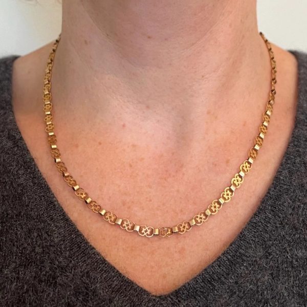 French 18ct Rose Gold Fancy Link Chain Necklace