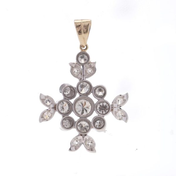Diamond Floral Snowflake Cluster Pendant, 1.59 carats