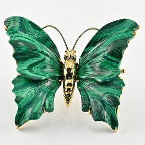 Vintage Carved Malachite Butterfly Pendant Brooch