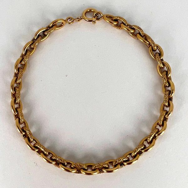 French 18ct Yellow Gold Textured Cable Link Bracelet