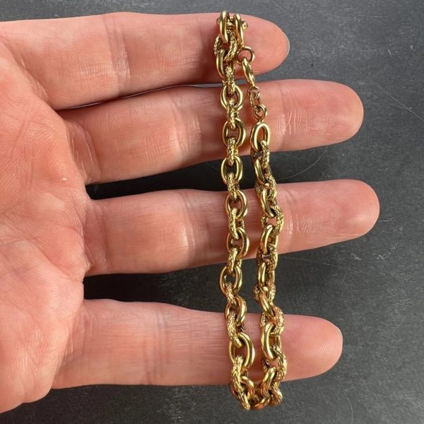 French 18ct Yellow Gold Textured Cable Link Bracelet