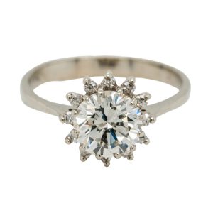 Diamond Sunburst Cluster Engagement Ring, 1.65 carats