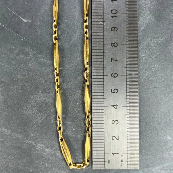 French 18ct Yellow Gold Fancy Faceted Curb Link Watch Chain Necklace