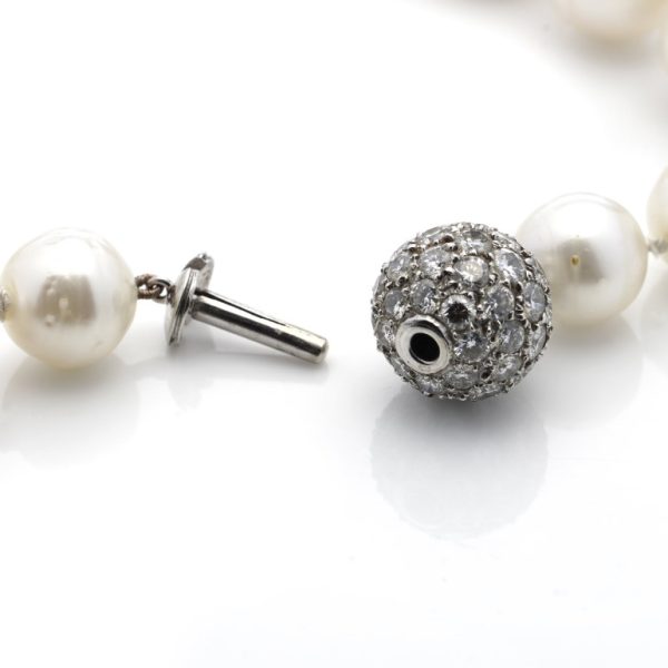 Graduated South Sea Pearl Necklace with 3.46ct Diamond Set 18ct White Gold Ball Clasp