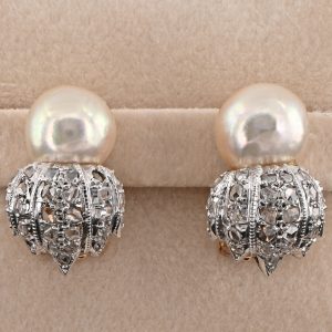 Vintage Buccellati Pearl and Rose Cut Diamond Earrings