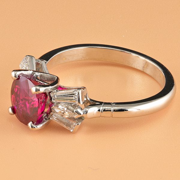 Vintage Certified 1.62ct Natural Burma Ruby and Diamond Bow Cluster Engagement Ring