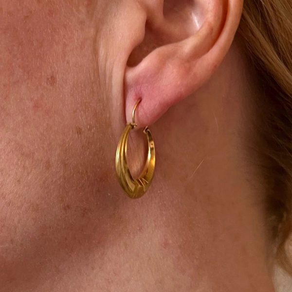 French 18ct Yellow Gold Creole Hoop Earrings