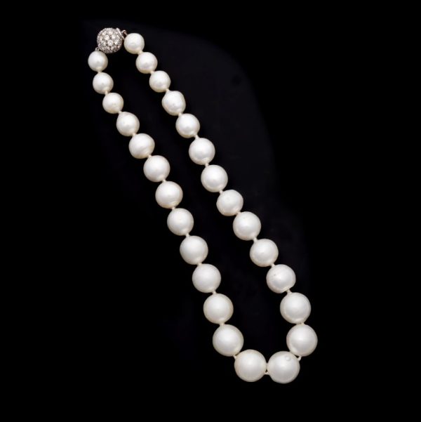 South Sea Pearl Necklace with Diamond Set 18ct White Gold Ball Clasp, 3.46 carats