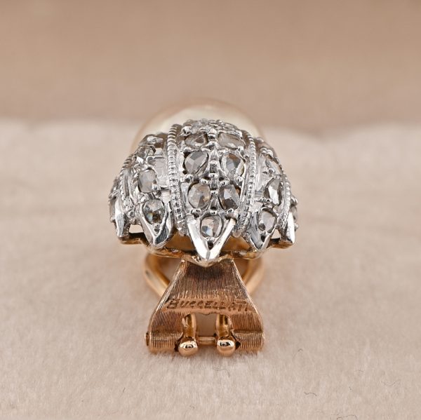Vintage Buccellati Natural Pearl and Rose Cut Diamond Clip Earrings