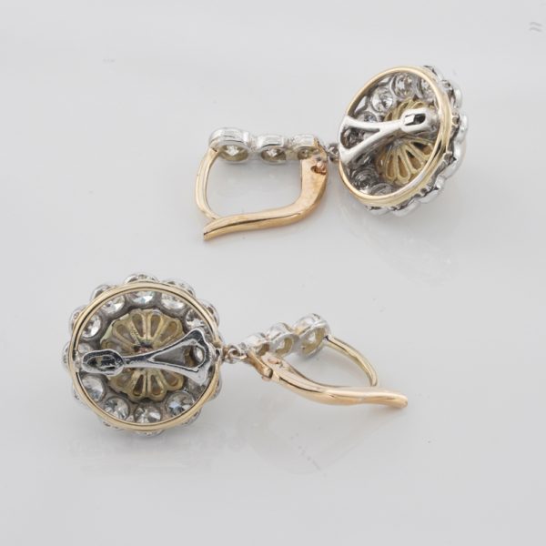 Antique Edwardian Pearl and Diamond Cluster Drop Earrings in Platinum and 18ct Gold