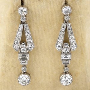 Art Deco 3.60ct Old Cut Diamond Drop Earrings in Platinum