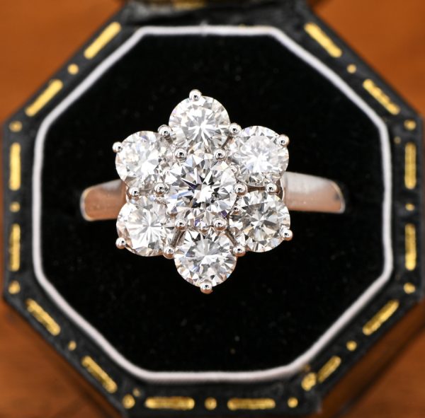 Vintage 1.70ct Diamond Flower Cluster Engagement Ring in 18ct White Gold