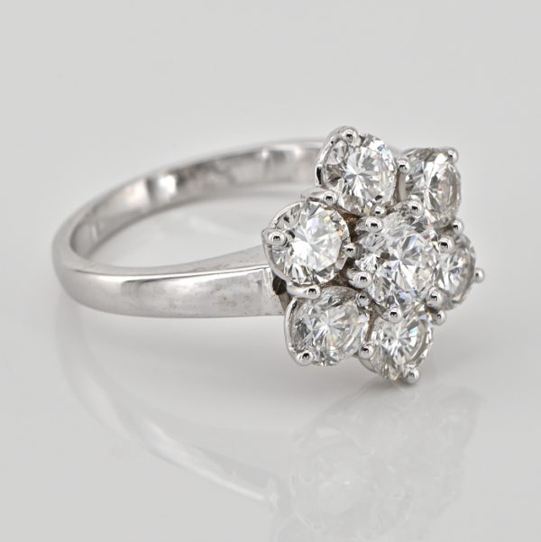 Vintage 1.70ct Diamond Flower Cluster Engagement Ring in 18ct White Gold
