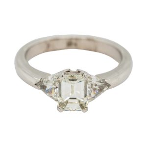 1.01ct Emerald Cut and Trillion Diamond Three Stone Engagement Ring