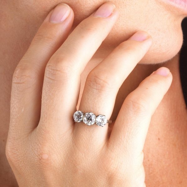 Edwardian Antique 3.02ct Old Cut Diamond Three Stone Engagement Ring