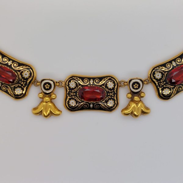 Antique Holbeinesque Garnet and Enamel Necklace