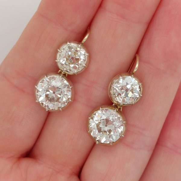 Antique Victorian Old Cut Diamond Drop Earrings, 12.50cts
