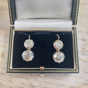 Antique Victorian Old Cut Diamond double Drop Earrings, 6 carats each 12 carats total
