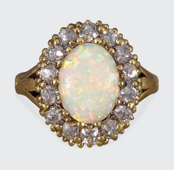Antique Victorian Opal and Diamond Cluster