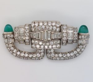 Art Deco Antique 5cts Diamond and Emerald Brooch