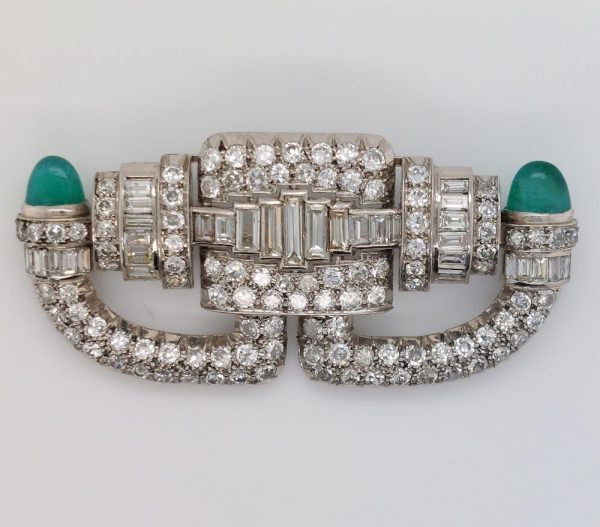 Art Deco Antique 5cts Diamond and Emerald Brooch