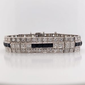 Art Deco Antique Onyx Diamond Bracelet, 8cts