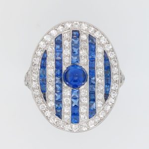 Art Deco Sapphire and Diamond Dress Plaque Ring
