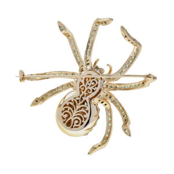 Diamond Emerald Ruby Vintage Style Spider Insect Brooch