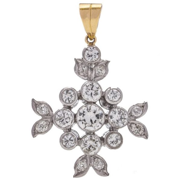 Diamond Floral Snowflake Cluster Pendant, 1.59 carat total