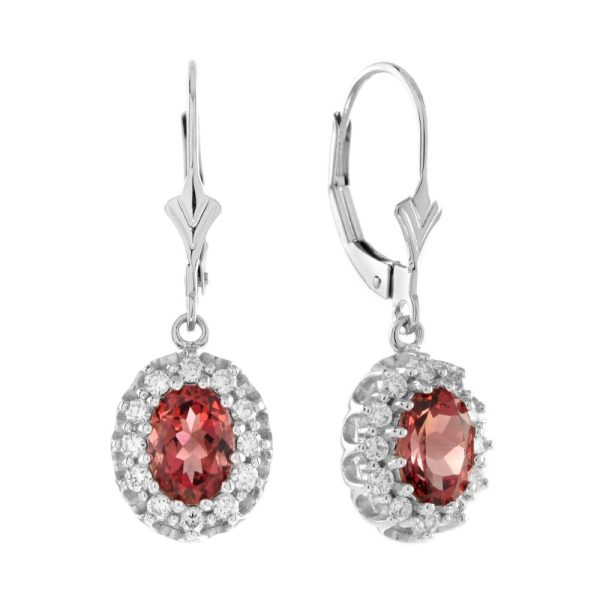 2ct Pink Tourmaline and Diamond Oval Cluster Drop Earrings
