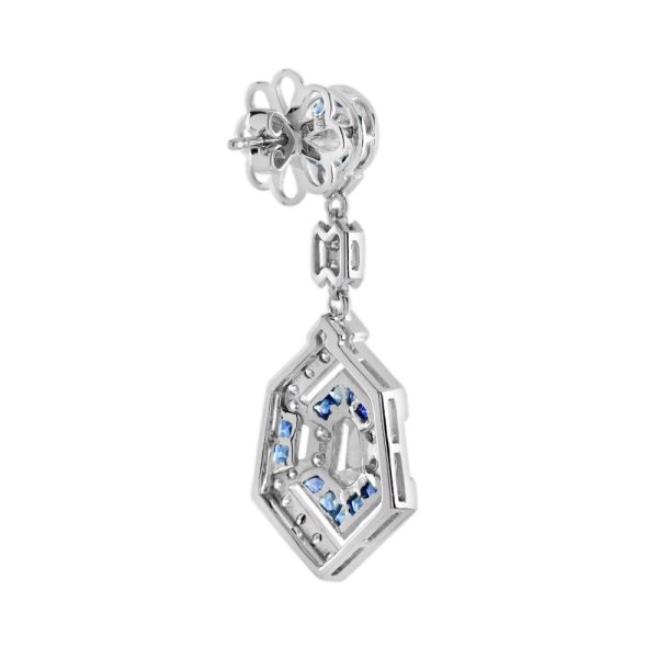 Art Deco Inspired Sapphire and Diamond Drop Earrings