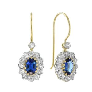 Ceylon Sapphire and Diamond Oval Cluster Drop Earrings