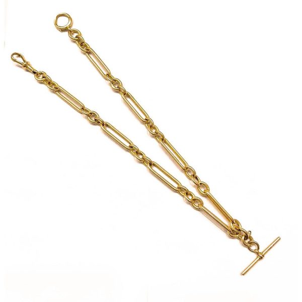 Antique Edwardian 15ct Gold Trombone Link Albert Watch Chain Necklace
