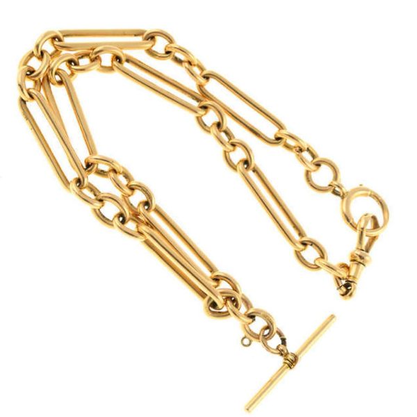 Antique Edwardian 15ct Gold Trombone Link Albert Watch Chain Necklace