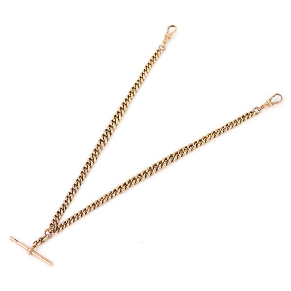 Edwardian Antique 9ct Rose Gold Curb Link Albert Chain Necklace with T-Bar