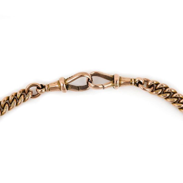 Edwardian Antique 9ct Rose Gold Curb Link Albert Chain Necklace with T-Bar and Two Swivel Clasps