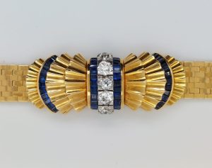 French Vintage Sapphire and Diamond Bow Bracelet Wristwatch