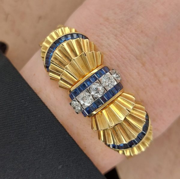Jewellery French Vintage Sapphire and Diamond Bow Bracelet Wristwatch