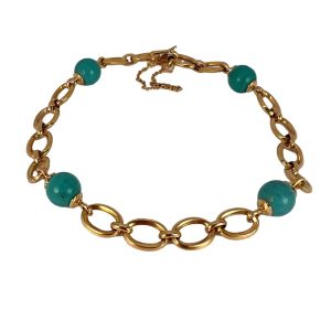Turquoise and 18ct Yellow Gold Link Chain Bracelet