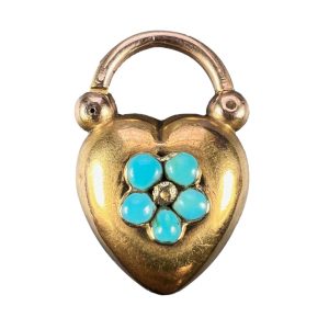 Victorian Antique Victorian Turquoise and 15ct Gold Heart Padlock Pendant