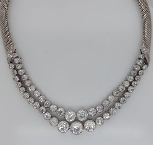 Antique Art Deco Old European Cut Diamond Two Row Necklace